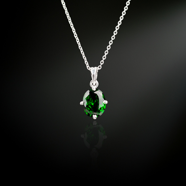 Emerald Solitaire 925 Silver Necklace