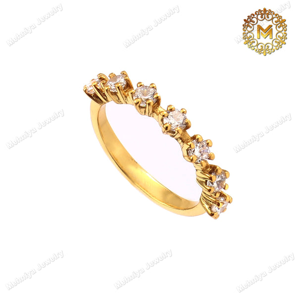 Simulant Cubic Zirconia Ring | Round Half Eternity Diamond | 18K Gold Plated Ring | 925 Sterling Silver Ring
